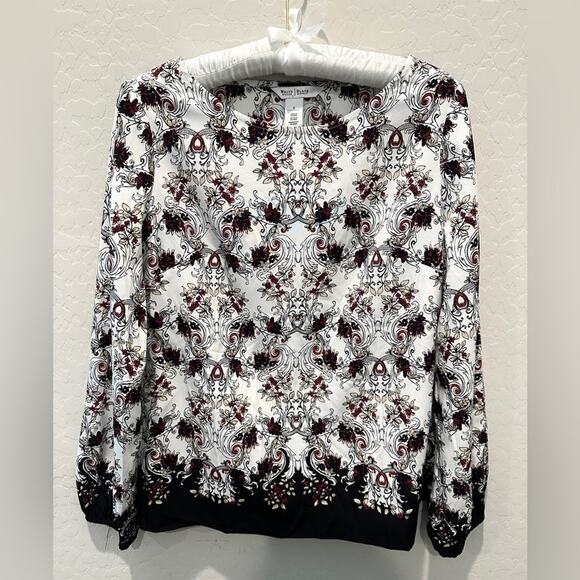WHITE HOUSE BLACK MARKET | Baroque Floral Long Sleeve Blouse | Size 0 - Picture 1 of 7